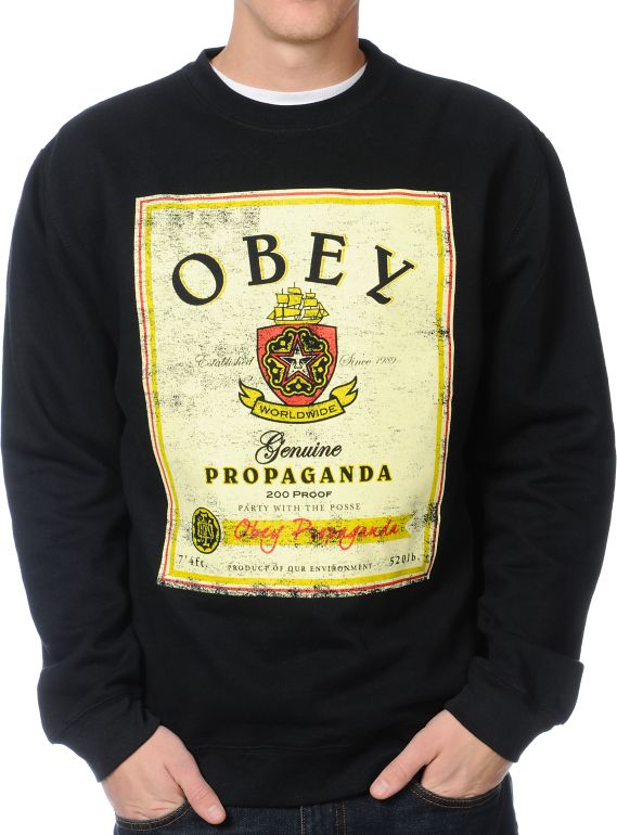 Obey Whiskey Posse Flyer Black Crew Neck Sweatshirt