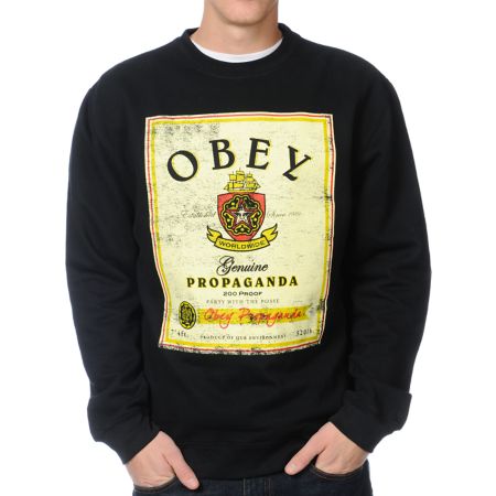 Obey Whiskey Posse Flyer Black Crew Neck Sweatshirt