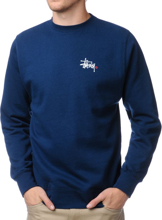 Stussy Basic Logo Navy Crew Neck Sweatshirt