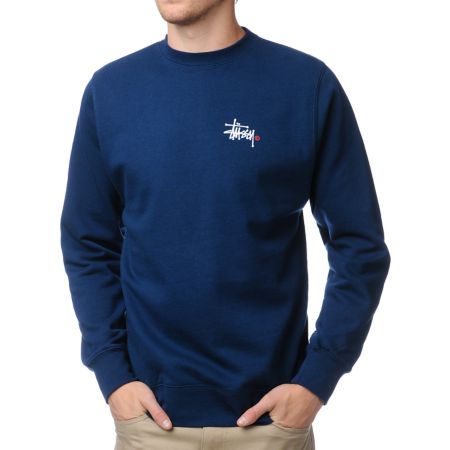 Stussy Basic Logo Navy Crew Neck Sweatshirt