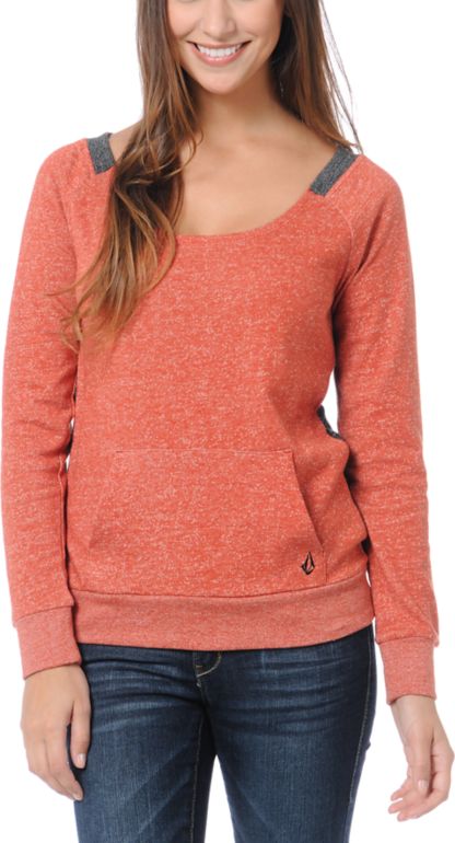 Volcom Girls Moclov Speckle Red Crew Neck Sweatshirt