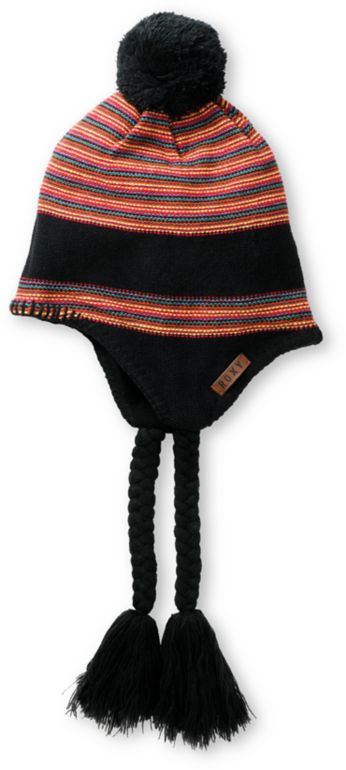 Roxy Alpine Black & Stripe Earflap Beanie