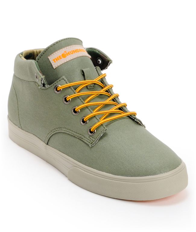 The Hundreds Johnson Mid Olive Waxed Canvas Skate Shoe