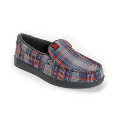 DC Villain TX Dark Shadow Grey & Red & Blue Plaid Slippers