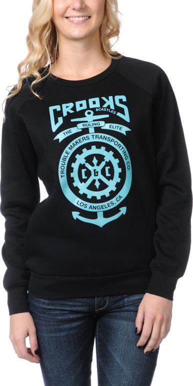 Crooks and Castles Girls Transporter Black Crew Neck Sweatshirt