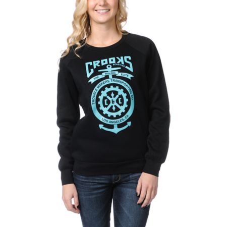 Crooks and Castles Girls Transporter Black Crew Neck Sweatshirt