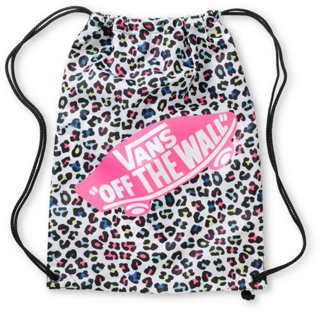 Vans White & Pink Leopard Print Drawstring Bag