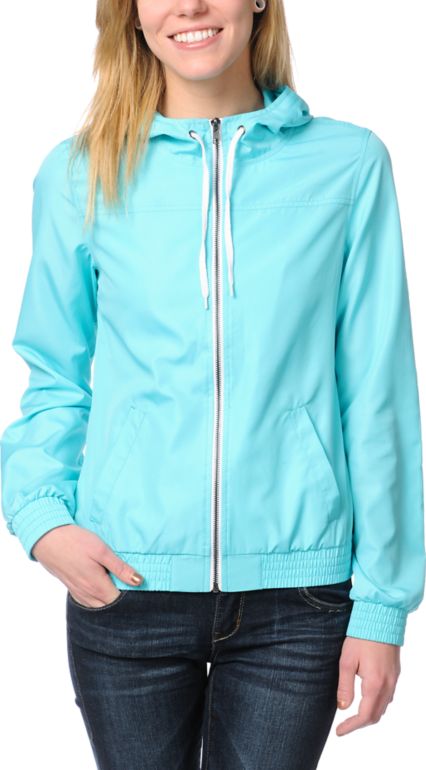 Zine Girls Neon Light Blue Windbreaker Jacket