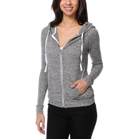 Zine Jersey Heather Black Zip Up Hoodie