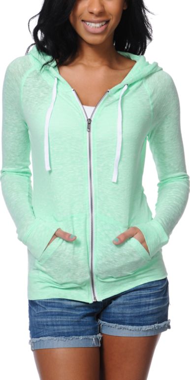 Zine Jersey Neon Mint Zip Up Hoodie