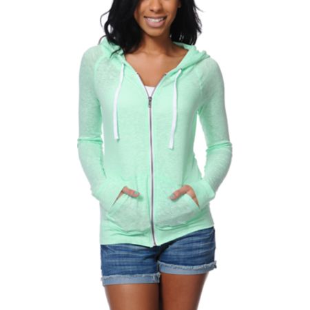 Zine Jersey Neon Mint Zip Up Hoodie