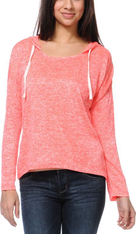 Empyre Girls Hacci Neon Pink Knit Pullover Hoodie