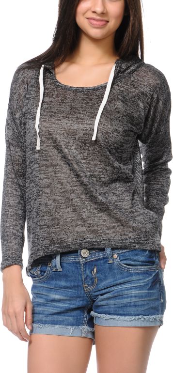Empyre Girls Hacci Black Knit Pullover Hoodie