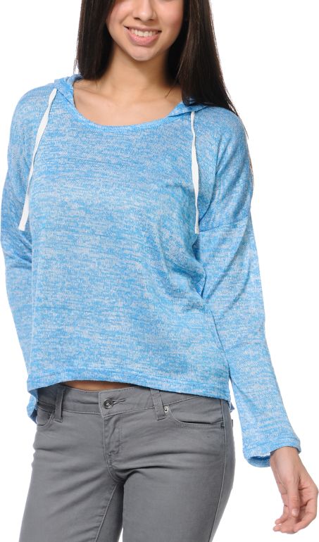 Empyre Girls Hacci Neon Blue Knit Pullover Hoodie
