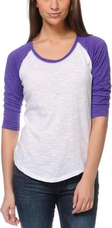 Zine Girls Raglan Purple & White Baseball Tee Shirt