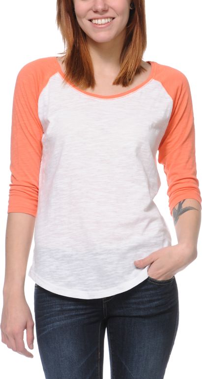 Zine Girls Raglan Coral & White Baseball Tee Shirt