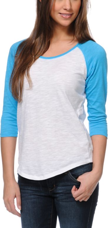 Zine Girls Raglan Blue & White Baseball Tee Shirt