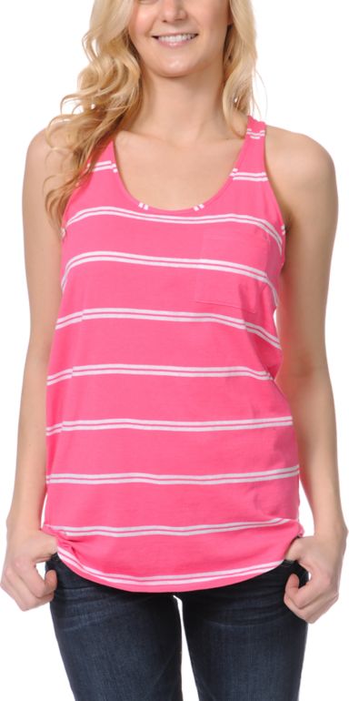 Zine Girls Pink & White Stripe Racerback Tank Top