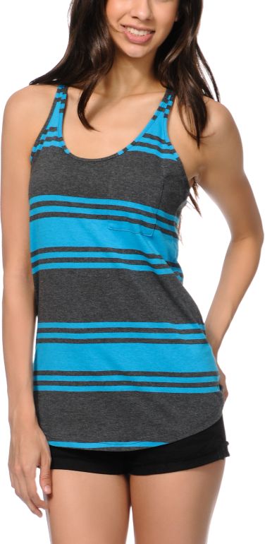 Zine Girls Blue & Grey Stripe Racerback Tank Top