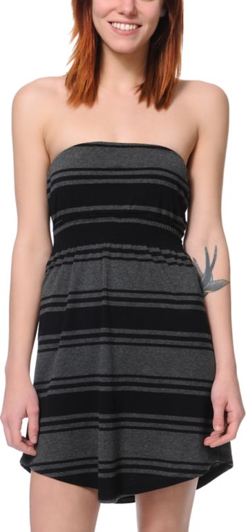 Empyre Girls Black & Charcoal Stripe Strapless Dress