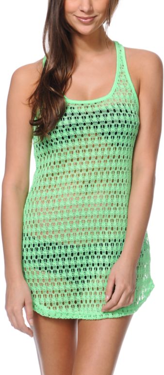 Empyre Girls Neon Green Crochet Tank Dress