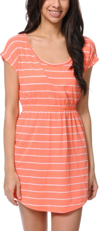 Empyre Girls Deep Back Coral & White Stripe Dress