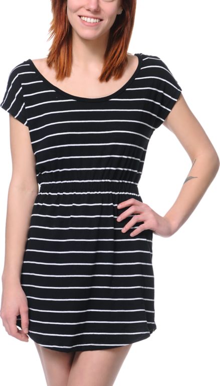 Empyre Girls Deep Back Black & White Stripe Dress