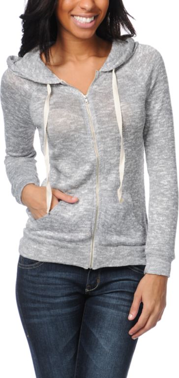 Love, Fire Open Stitch Heather Grey Zip Up Hoodie