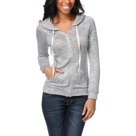 Love, Fire Open Stitch Heather Grey Zip Up Hoodie
