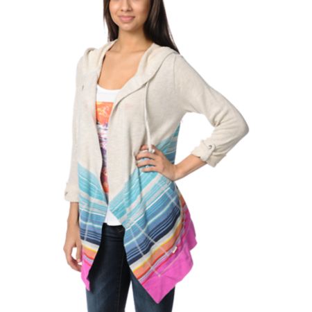 Billabong Coastal Clear Grey Hooded Cardigan Sweater