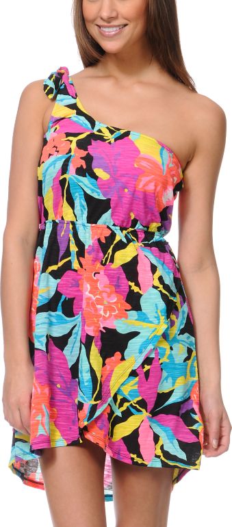 Roxy Merry Vale Floral Print One Shoulder Dress