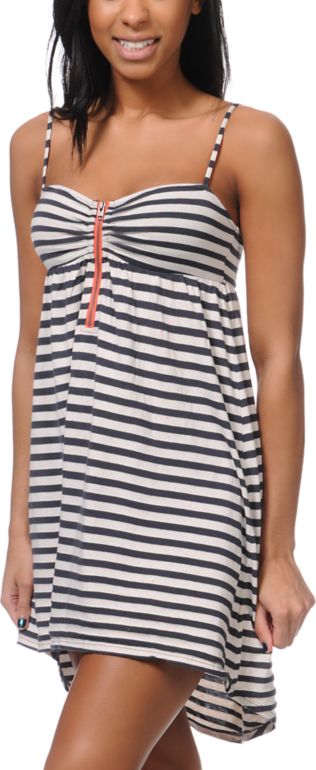 Roxy Sage Brush Blue Black Stripe Dress
