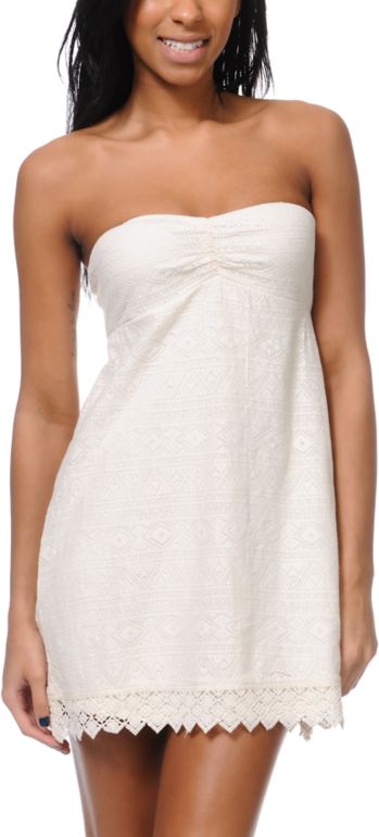 Roxy Petal Storm Ivory White Crochet Strapless Dress
