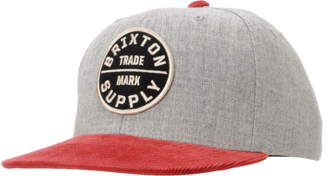 Brixton Oath III Heather Grey & Burgundy Snapback Hat