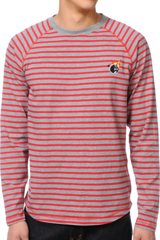 The Hundreds Rue Grey & Red Striped Long Sleeve Tee Shirt