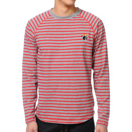 The Hundreds Rue Grey & Red Striped Long Sleeve Tee Shirt