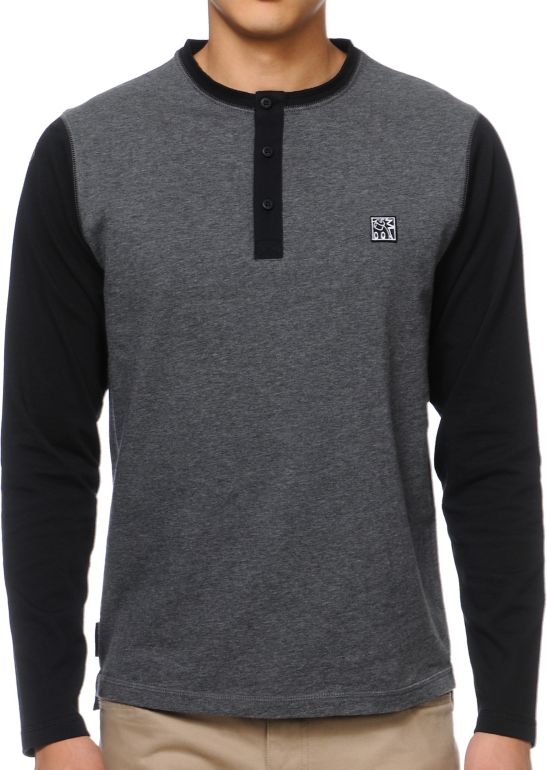 The Hundreds Aspen Charcoal Henley Baseball Shirt
