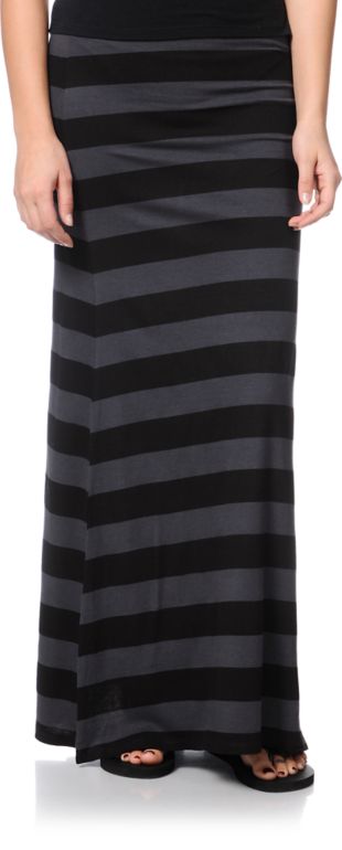 Billabong Anina Black & Grey Stripe Maxi Skirt