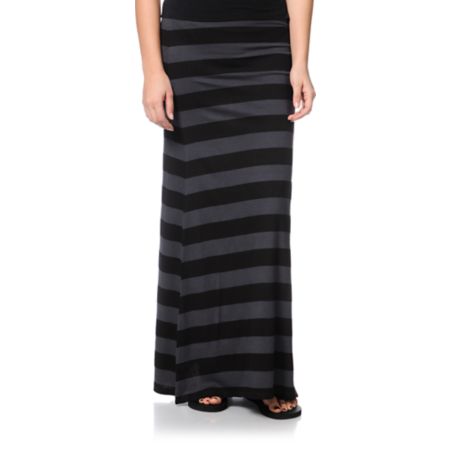 Billabong Anina Black & Grey Stripe Maxi Skirt
