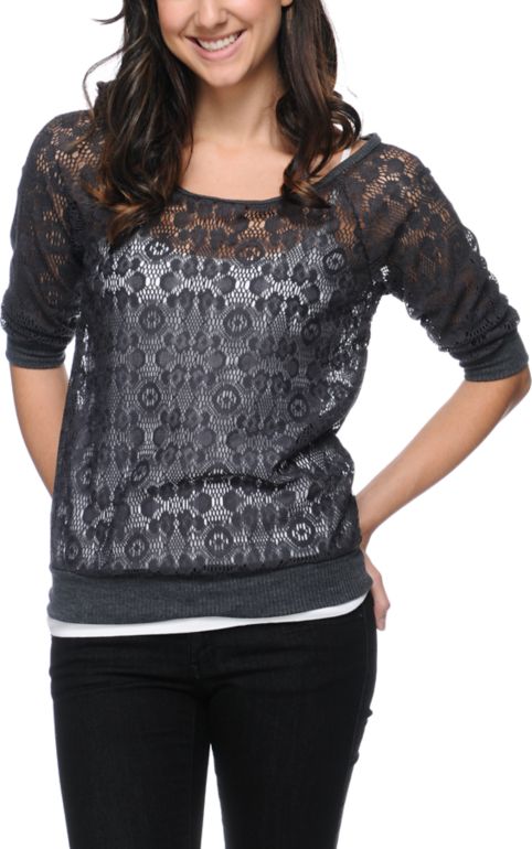 Lunachix Charcoal Lace Top
