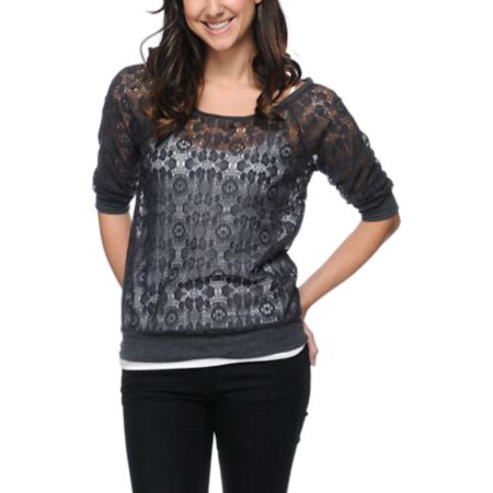 Lunachix Charcoal Lace Top