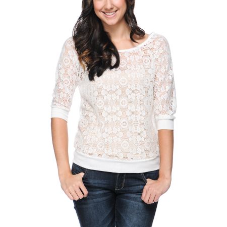 Lunachix Ivory White Lace Top