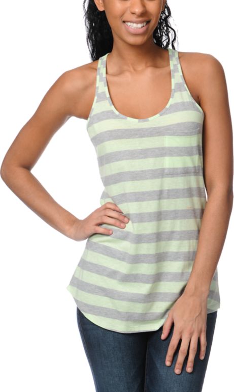 Zine Girls Patina Green Stripe Racerback Tank Top