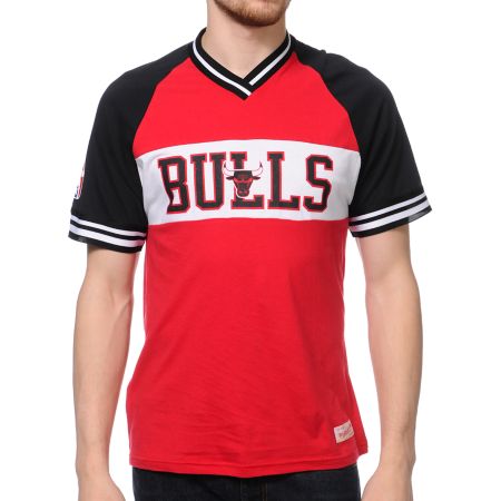 Mitchell and Ness Bulls Substitution Red Knit Tee Shirt