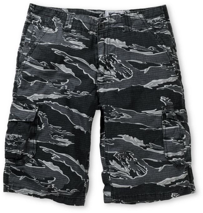 Free World Informant Black Tiger Camo Cargo Ripstop Shorts
