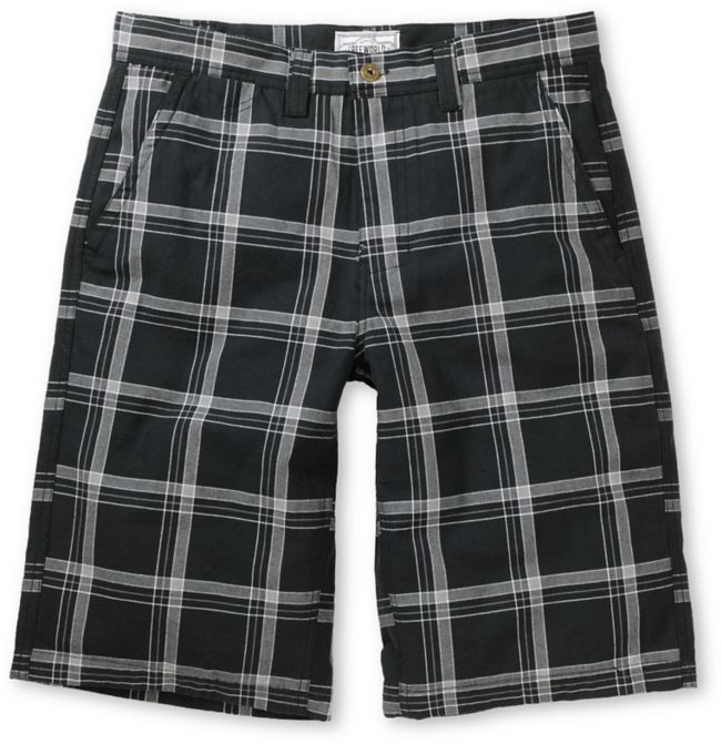 Free World Party On Black Plaid Twill Shorts