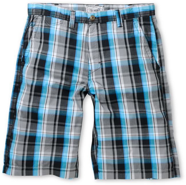 Free World Any Wear Blue & Black Plaid Shorts