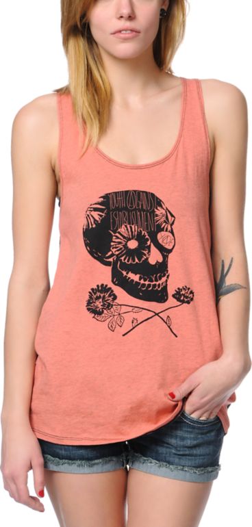 Volcom Girls Skullyhead Coral Knot Back Tank Top
