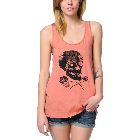 Volcom Girls Skullyhead Coral Knot Back Tank Top