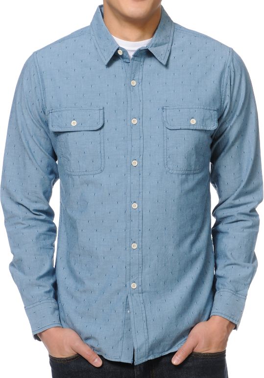 Obey Mercer Blue Dot Long Sleeve Button Up Shirt